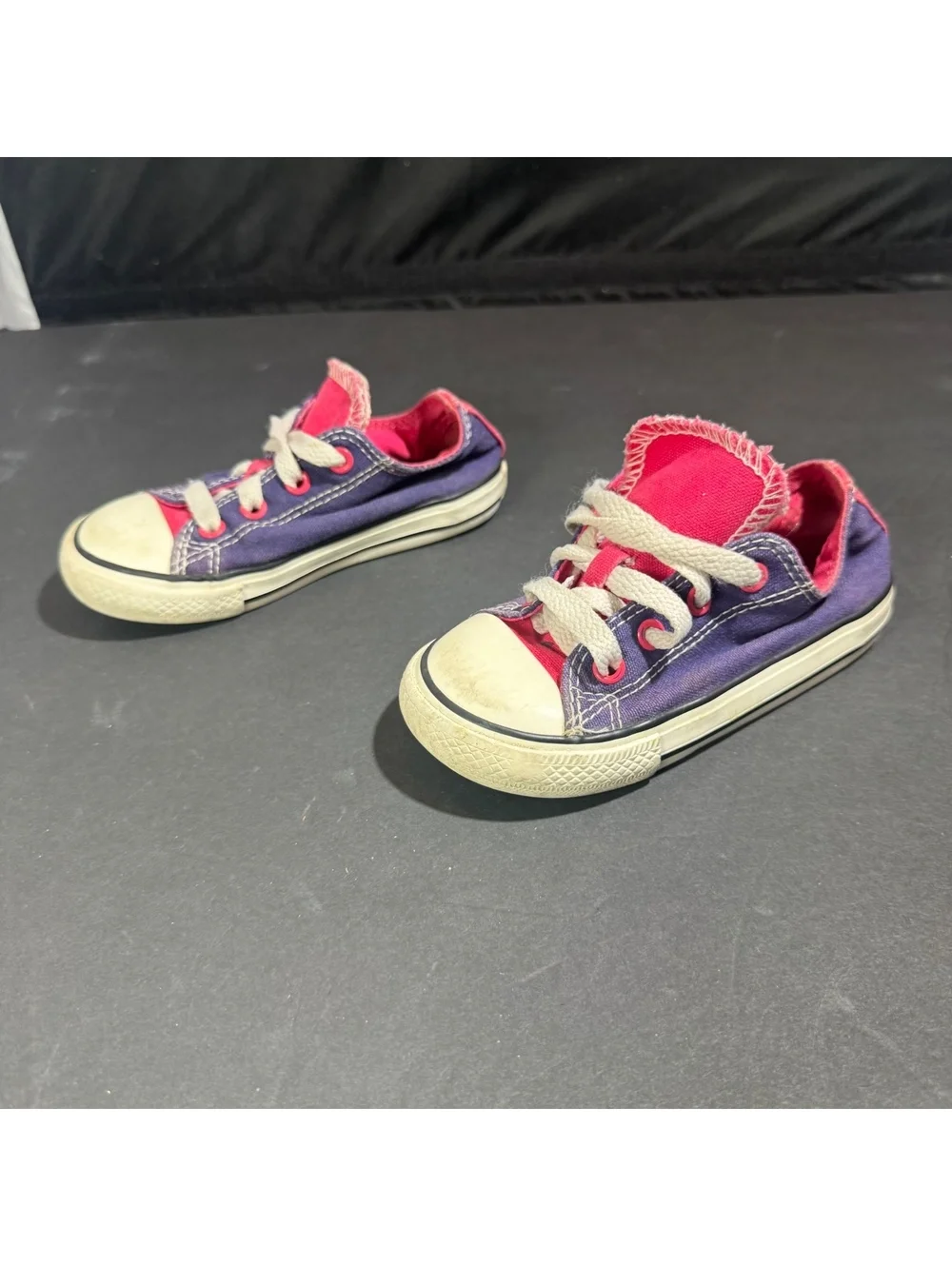 Converse Chuck Taylor All Star Kids Low Top Purple Pink Double Tongue Sneaker 8